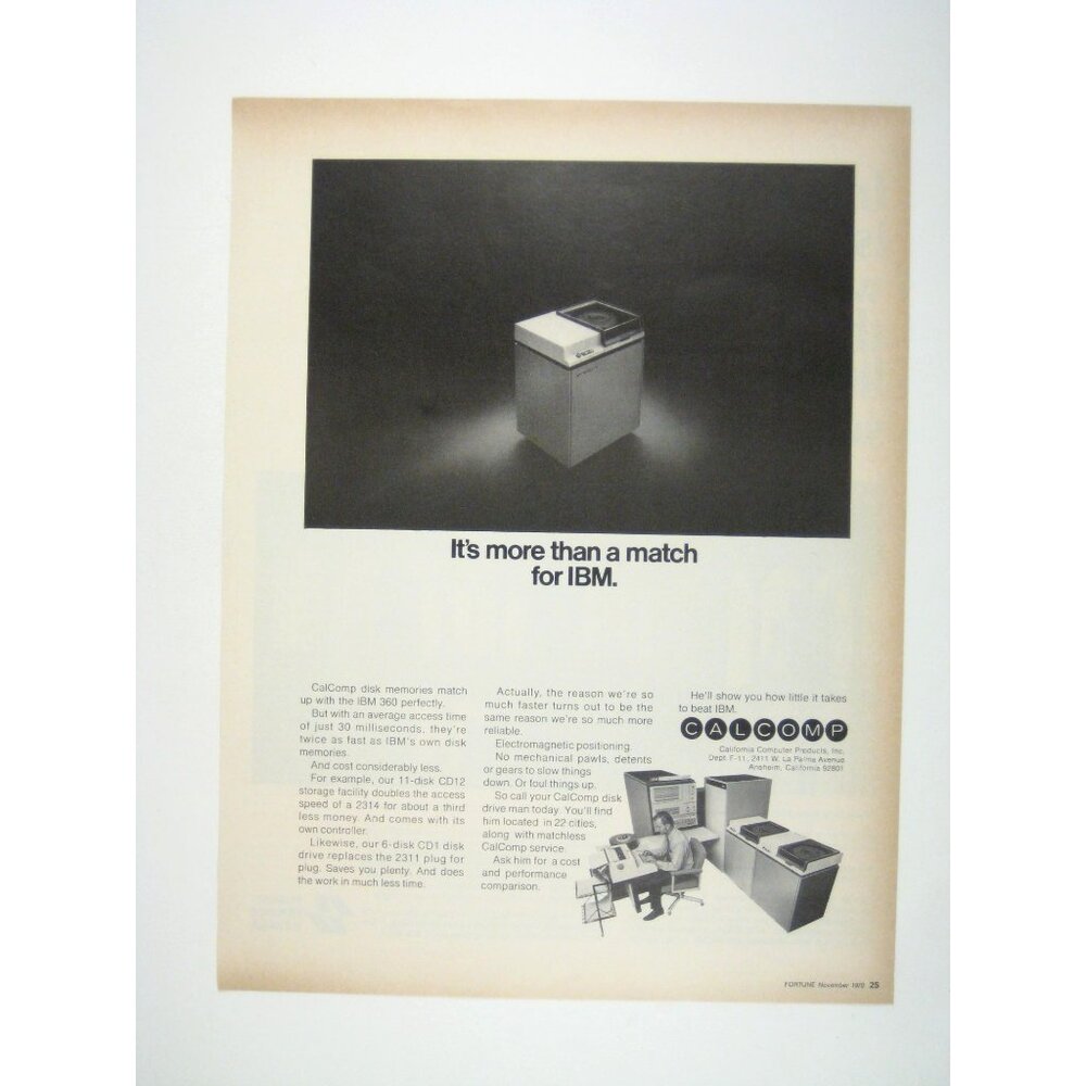 Vintage Calcomp Computer Disk Memories Print Advertisement 1970